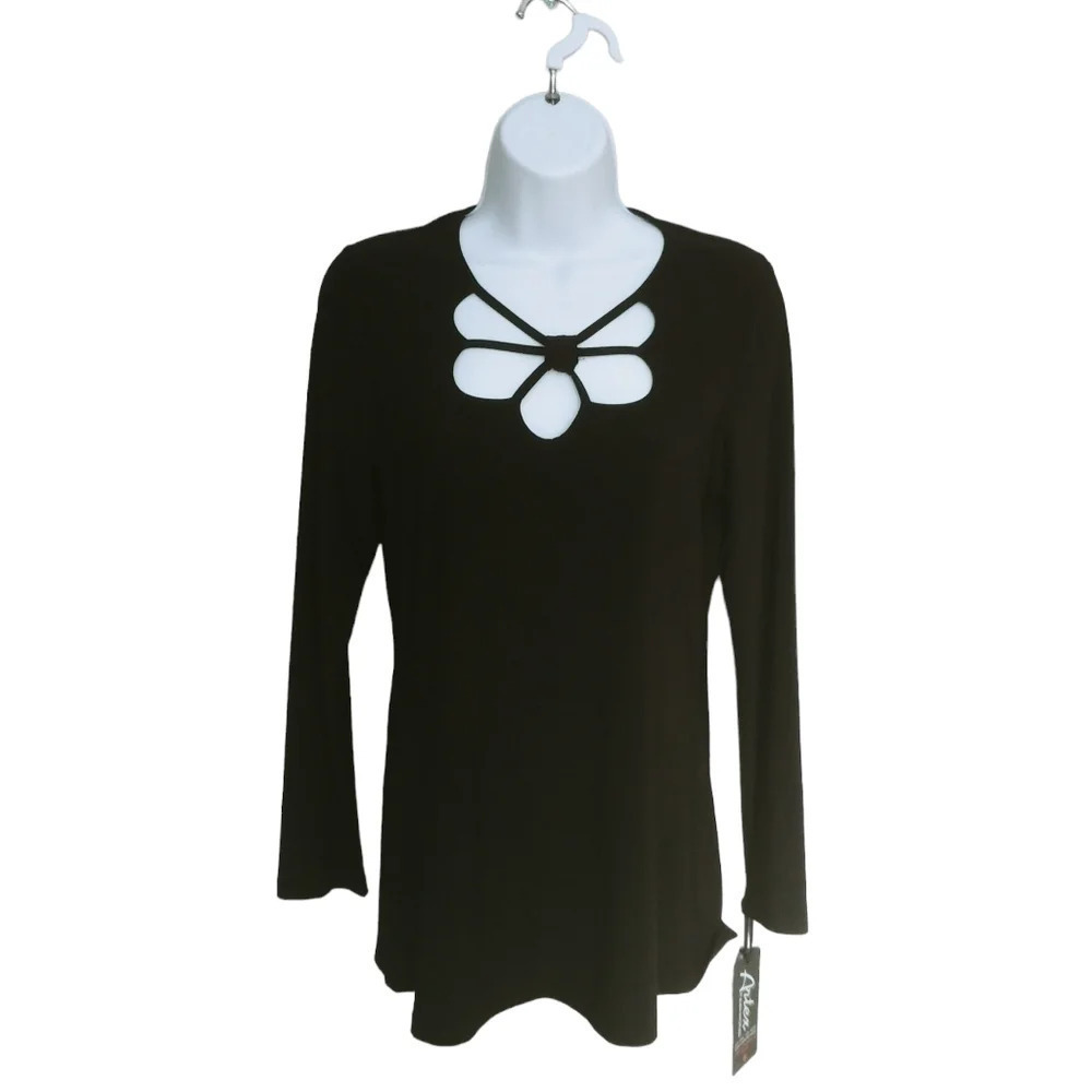 Artex Black Stretch Top Peekaboo  Front S NWT